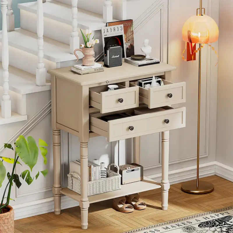 Console étroite avec rangement à tiroir et étagère