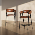 Braune Thekenhocker aus Kunstleder mit Armlehnen, 2er-Set