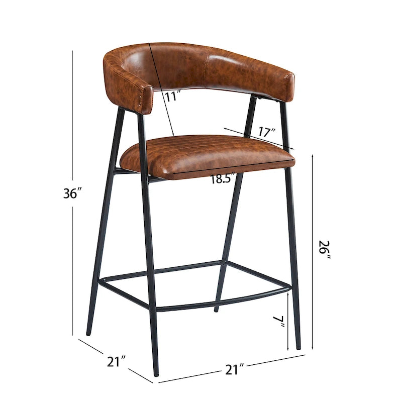 Taburetes de mostrador de cuero sintético marrón con brazos, juego de 2