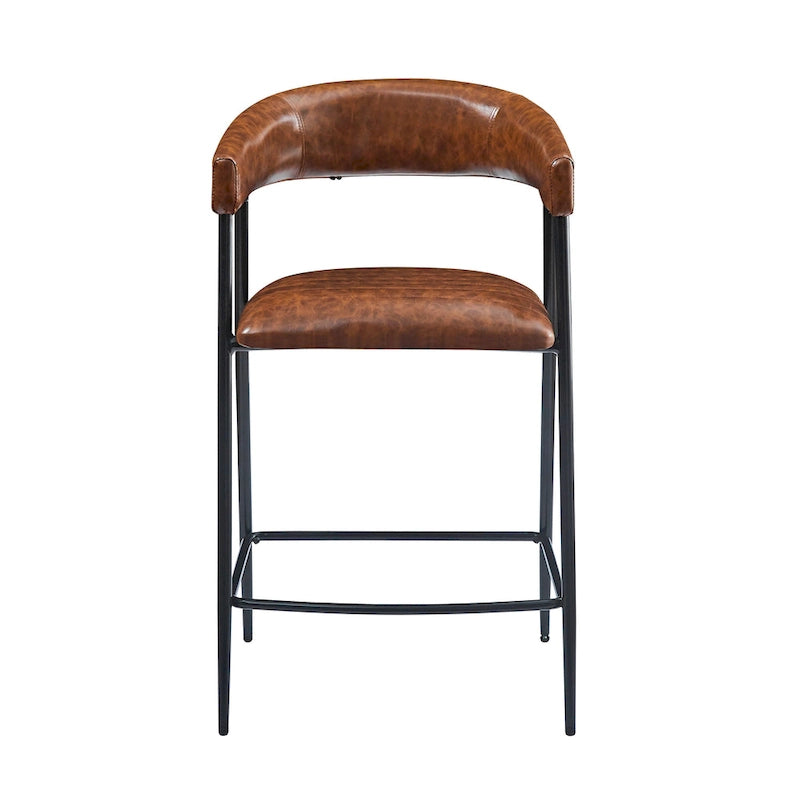 Braune Thekenhocker aus Kunstleder mit Armlehnen, 2er-Set