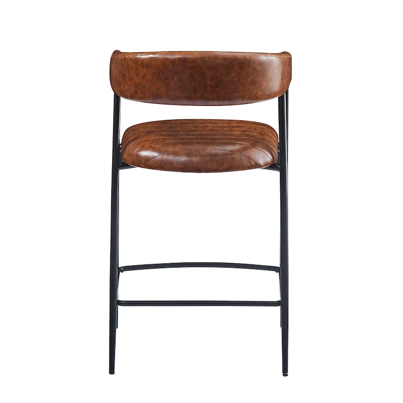 Braune Thekenhocker aus Kunstleder mit Armlehnen, 2er-Set