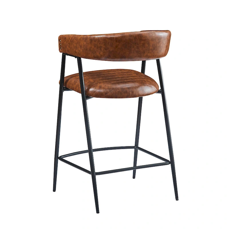 Braune Thekenhocker aus Kunstleder mit Armlehnen, 2er-Set