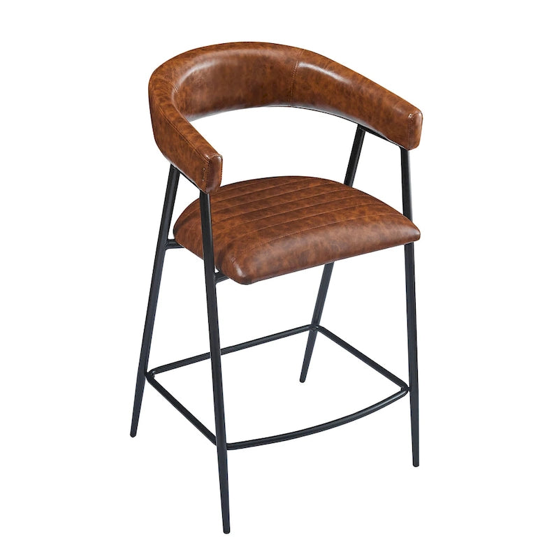 Braune Thekenhocker aus Kunstleder mit Armlehnen, 2er-Set