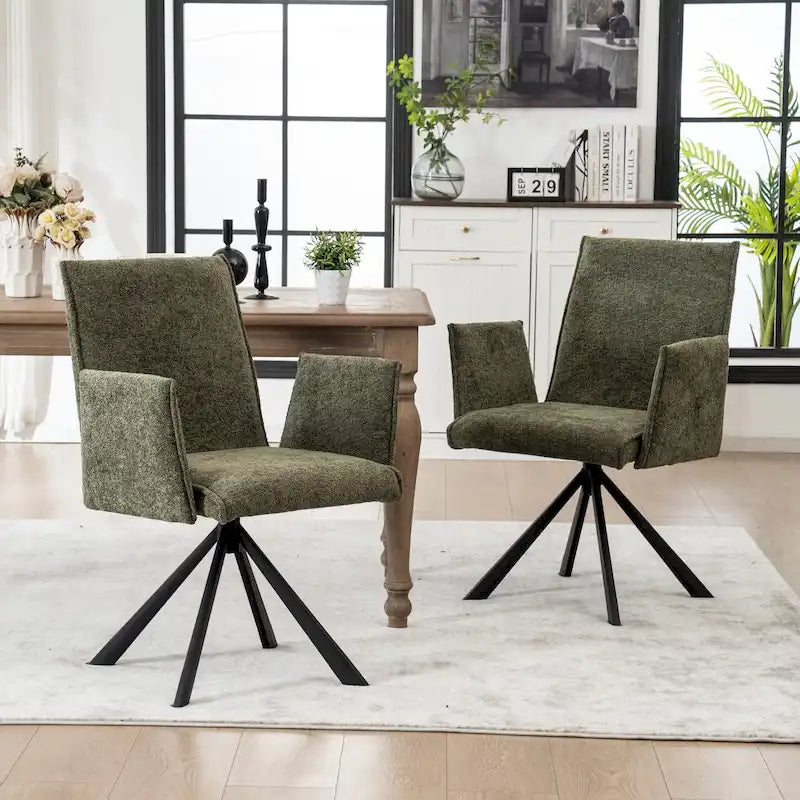 Silla de comedor giratoria tapizada en bouclé con patas de metal
