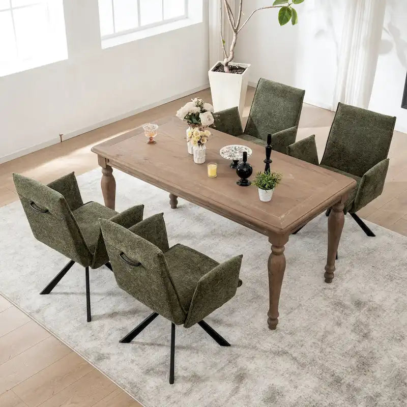 Drehbarer Esszimmer-Armlehnstuhl mit Bouclé-Bezug und Metallbeinen
