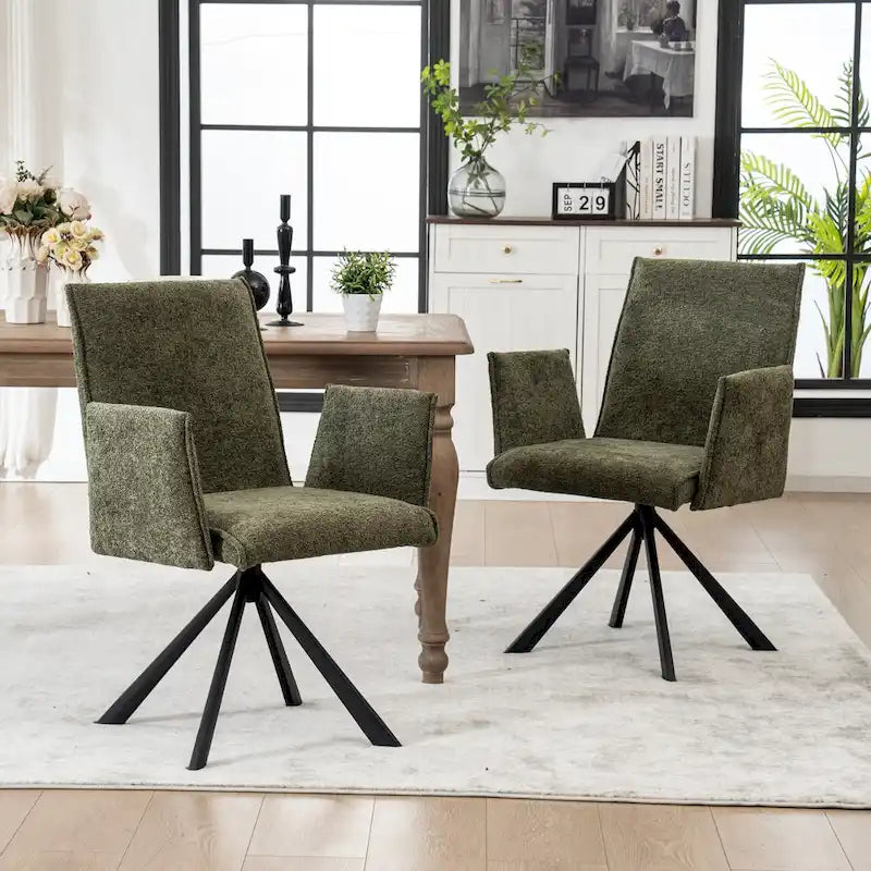 Drehbarer Esszimmer-Armlehnstuhl mit Bouclé-Bezug und Metallbeinen