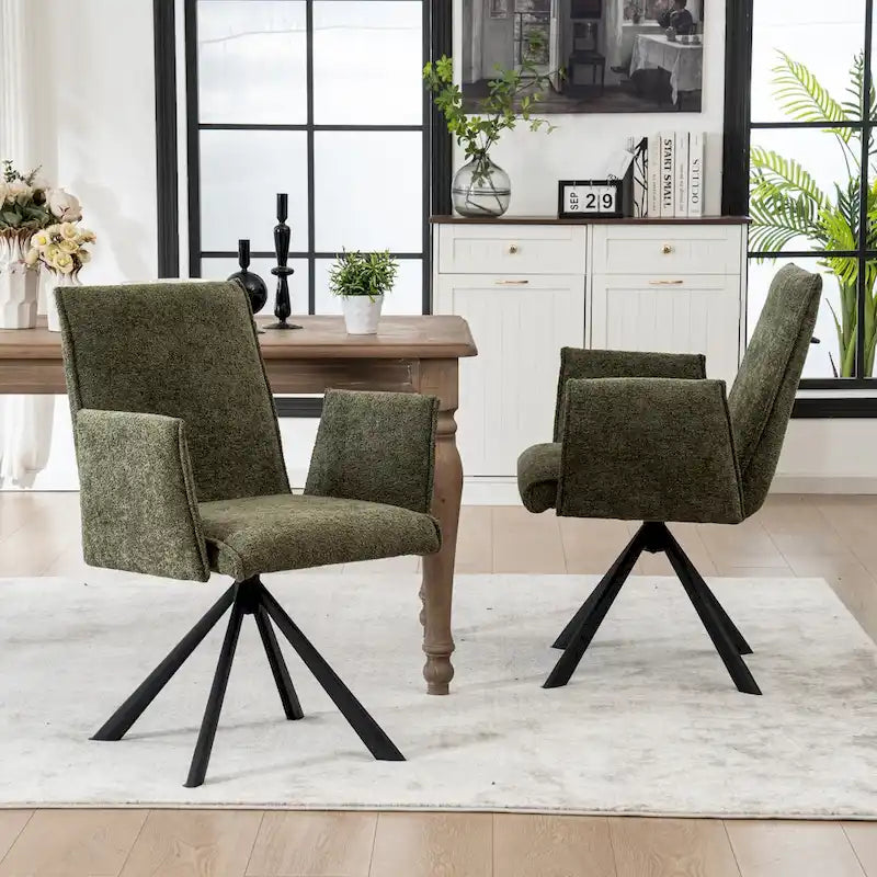 Drehbarer Esszimmer-Armlehnstuhl mit Bouclé-Bezug und Metallbeinen