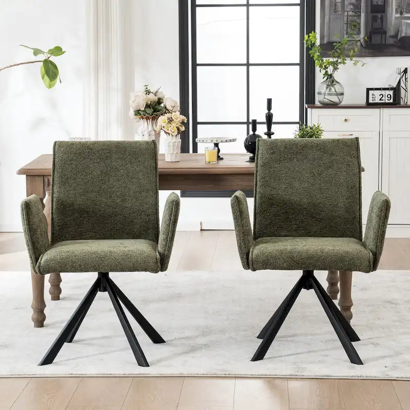 Drehbarer Esszimmer-Armlehnstuhl mit Bouclé-Bezug und Metallbeinen