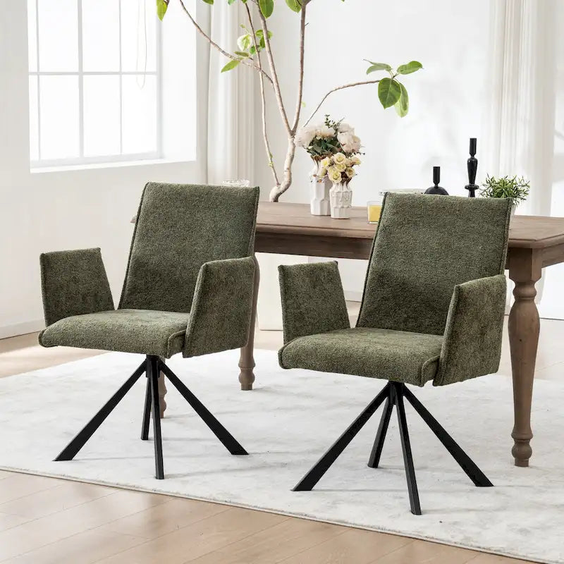 Drehbarer Esszimmer-Armlehnstuhl mit Bouclé-Bezug und Metallbeinen