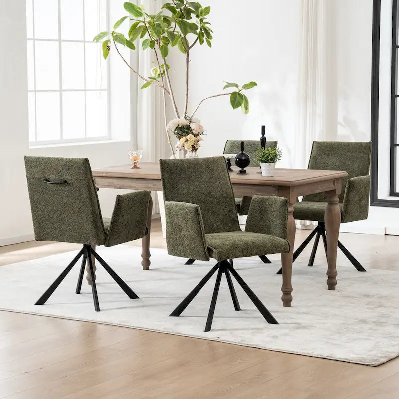 Drehbarer Esszimmer-Armlehnstuhl mit Bouclé-Bezug und Metallbeinen