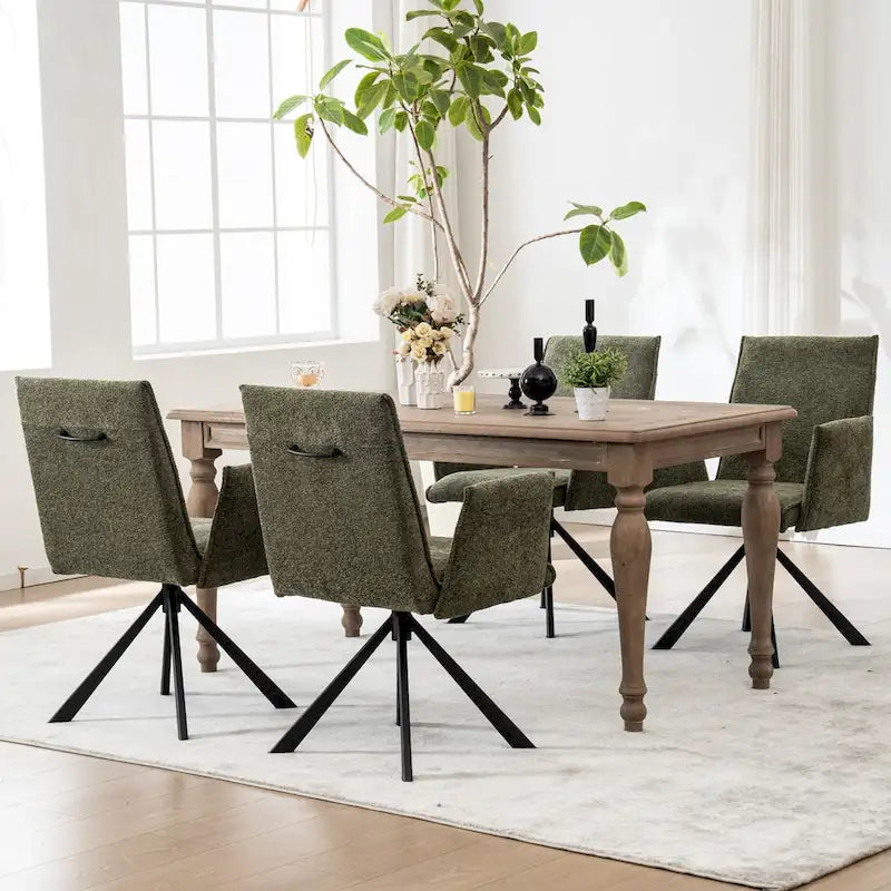 Drehbarer Esszimmer-Armlehnstuhl mit Bouclé-Bezug und Metallbeinen