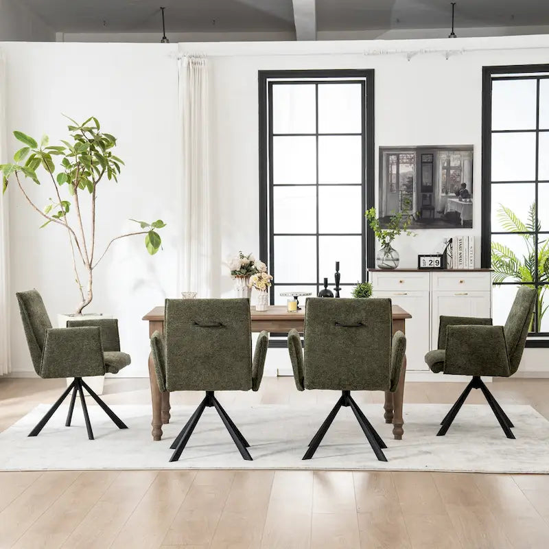 Drehbarer Esszimmer-Armlehnstuhl mit Bouclé-Bezug und Metallbeinen