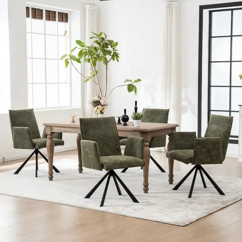 Drehbarer Esszimmer-Armlehnstuhl mit Bouclé-Bezug und Metallbeinen