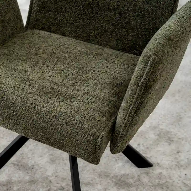 Drehbarer Esszimmer-Armlehnstuhl mit Bouclé-Bezug und Metallbeinen