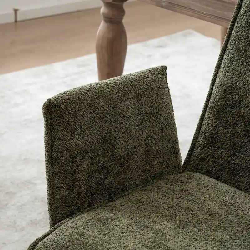 Drehbarer Esszimmer-Armlehnstuhl mit Bouclé-Bezug und Metallbeinen