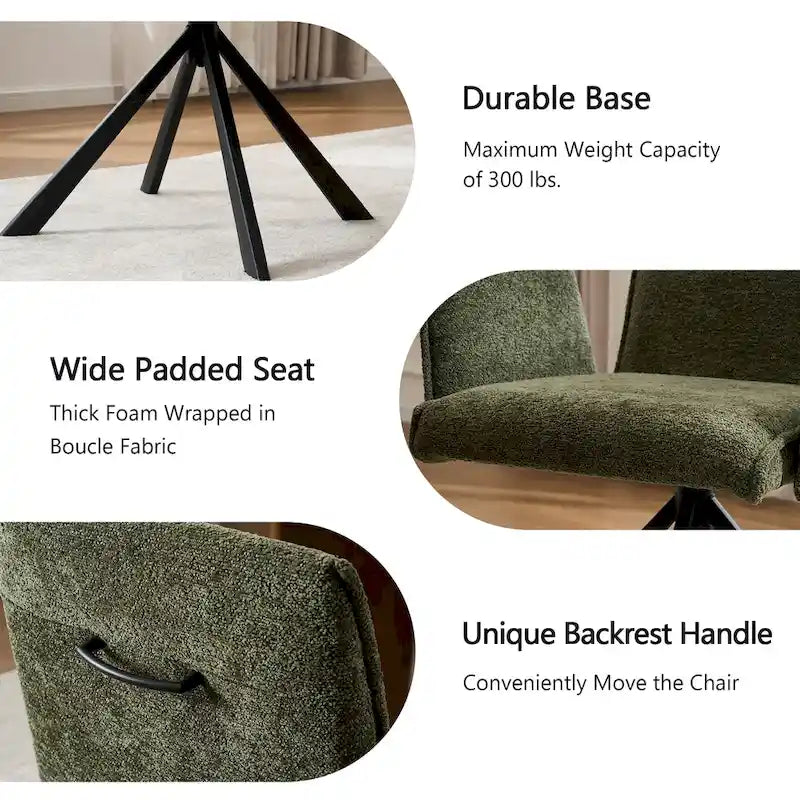 Drehbarer Esszimmer-Armlehnstuhl mit Bouclé-Bezug und Metallbeinen