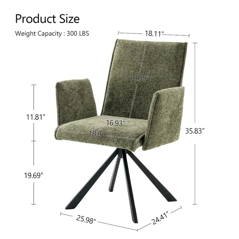 Drehbarer Esszimmer-Armlehnstuhl mit Bouclé-Bezug und Metallbeinen