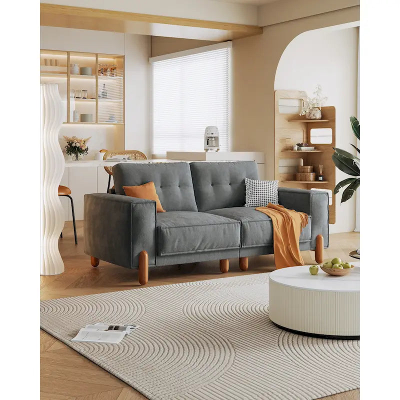 Chenille Sofa with Deep Seats and Wide Armrests
