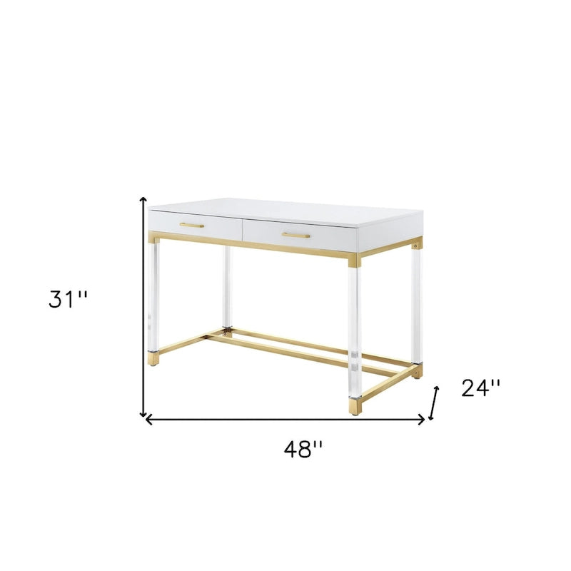 48-Zoll-Schreibtisch in Weiß mit zwei Schubladen und Acrylakzenten