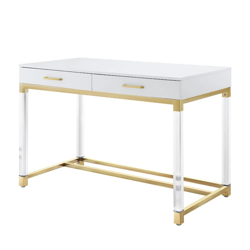 48-Zoll-Schreibtisch in Weiß mit zwei Schubladen und Acrylakzenten