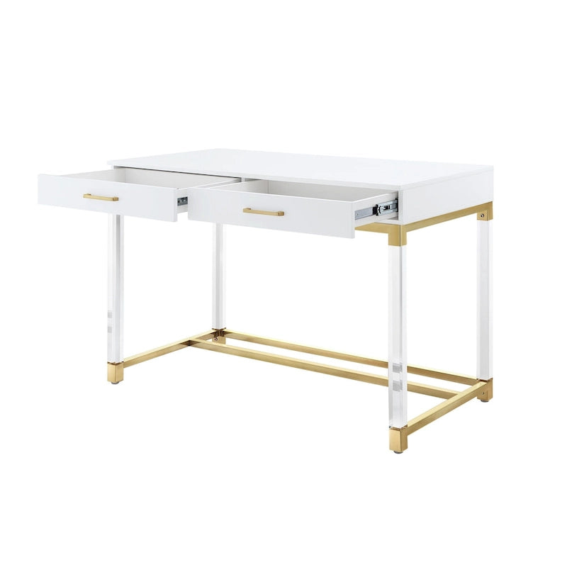 48-Zoll-Schreibtisch in Weiß mit zwei Schubladen und Acrylakzenten