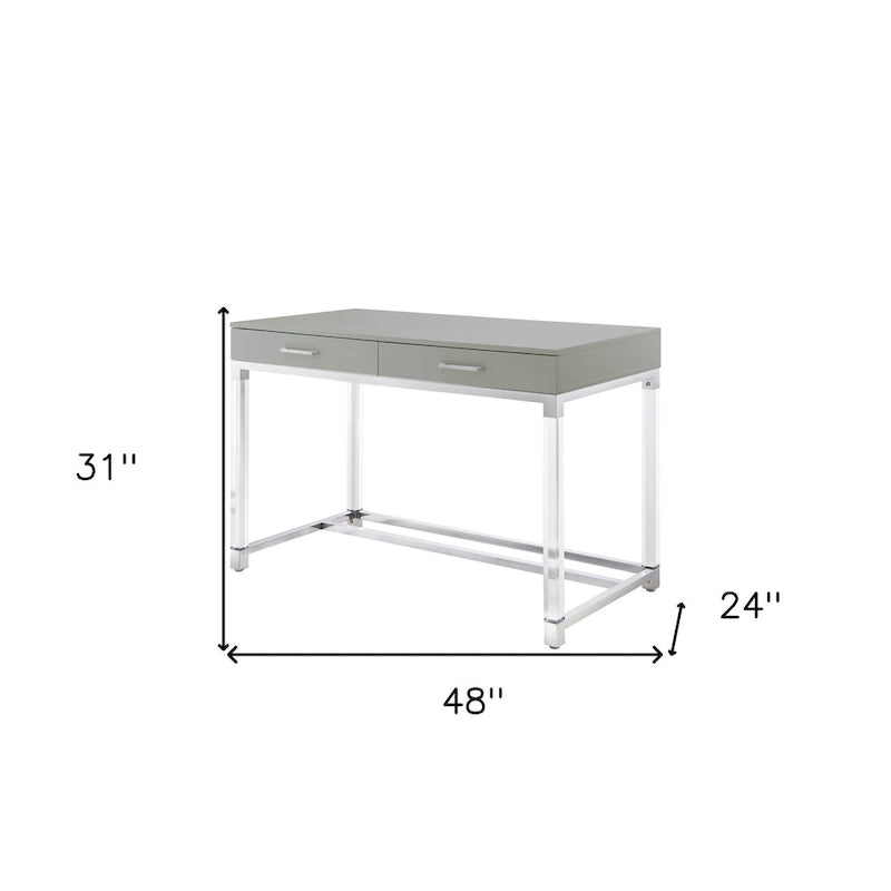 48-Zoll-Schreibtisch in Weiß mit zwei Schubladen und Acrylakzenten