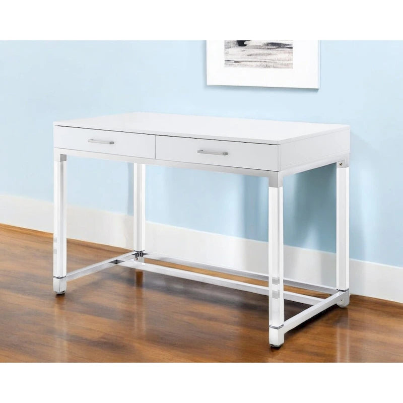 48-Zoll-Schreibtisch in Weiß mit zwei Schubladen und Acrylakzenten