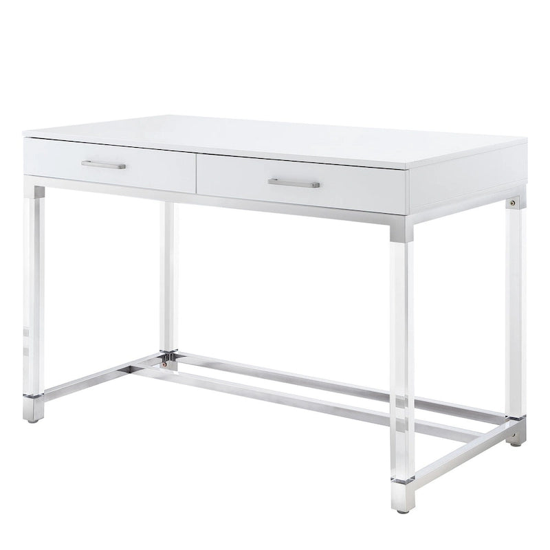 48-Zoll-Schreibtisch in Weiß mit zwei Schubladen und Acrylakzenten