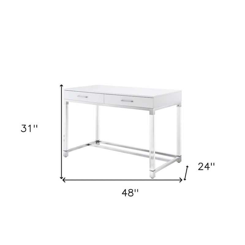 48-Zoll-Schreibtisch in Weiß mit zwei Schubladen und Acrylakzenten
