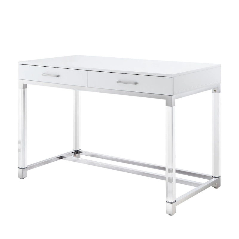 48-Zoll-Schreibtisch in Weiß mit zwei Schubladen und Acrylakzenten