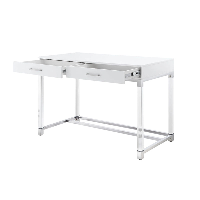 48-Zoll-Schreibtisch in Weiß mit zwei Schubladen und Acrylakzenten