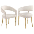 Liano Dining Chair Set of 2, Curved Open Back, Gold Legs, White Fabric