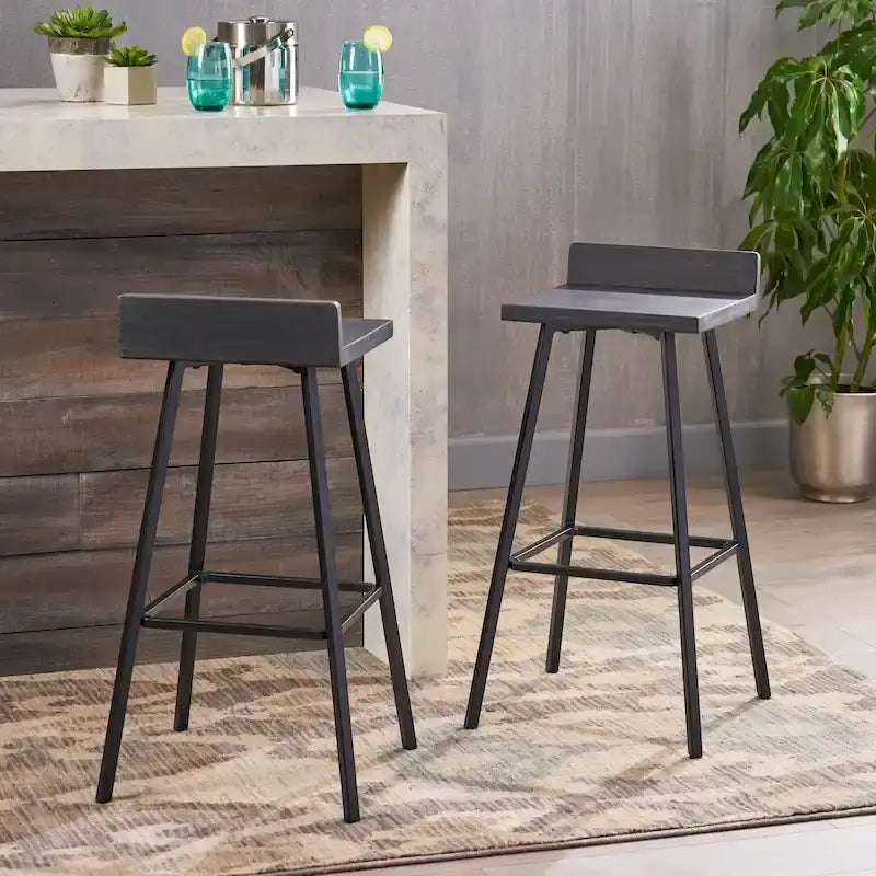 Sgabelli da bar in legno di acacia con gambe in ferro, set da 2