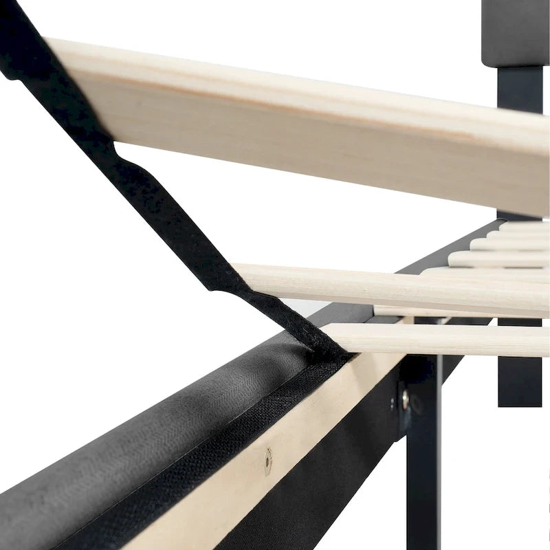 Cama tapizada individual gris oscuro con cabecero capitoné