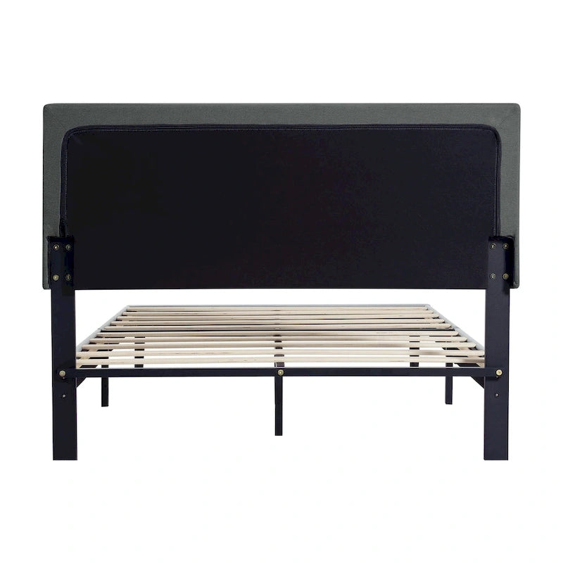 Cama tapizada individual gris oscuro con cabecero capitoné