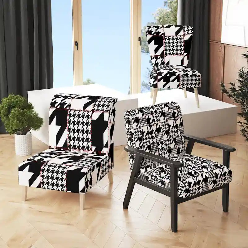 Designart Classic Houndstooth Pattern Upholstered Mid-Century Accent Chair - Arm Chair