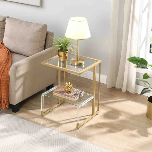 Mesa auxiliar de 2 niveles con vidrio templado