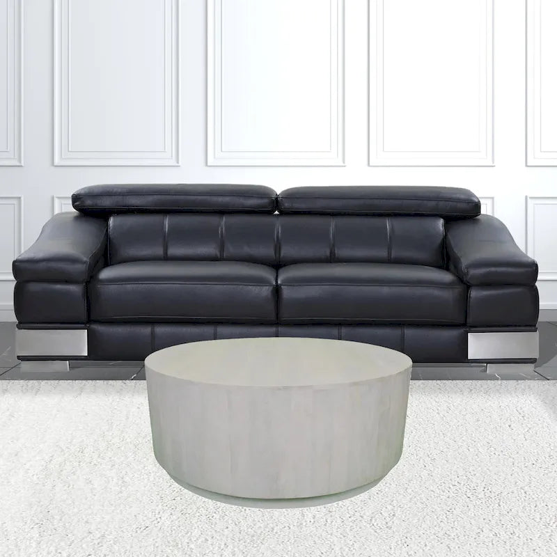 Mesa de centro rústica redonda de madera maciza blanca de 42 pulgadas