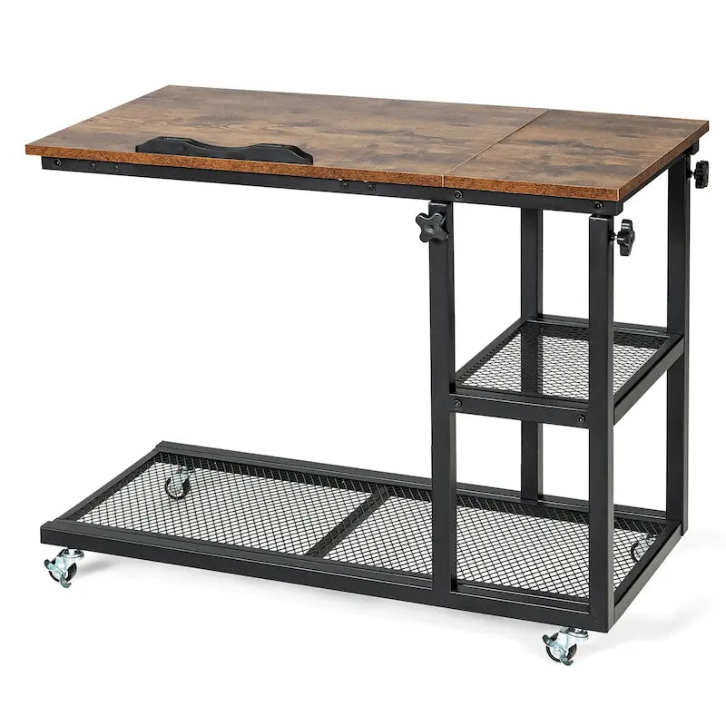 Mesa auxiliar en forma de C con altura ajustable y ruedas