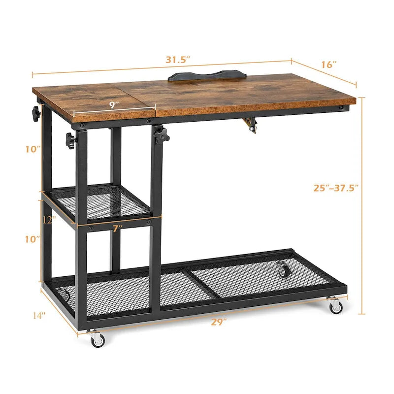 Mesa auxiliar en forma de C con altura ajustable y ruedas