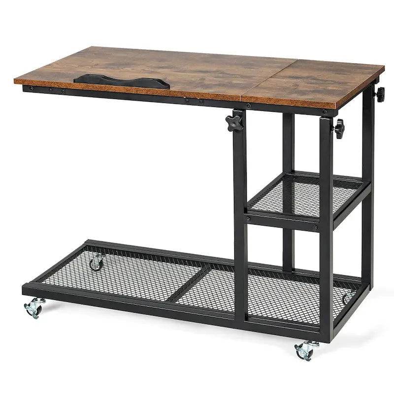Mesa auxiliar en forma de C con altura ajustable y ruedas