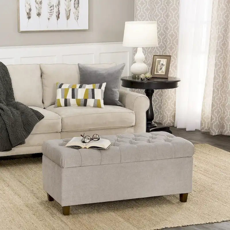 Banc de rangement gris capitonné de 40 pouces avec clous décoratifs