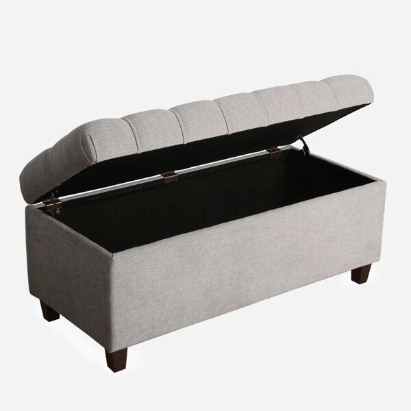 Banc de rangement gris capitonné de 40 pouces avec clous décoratifs