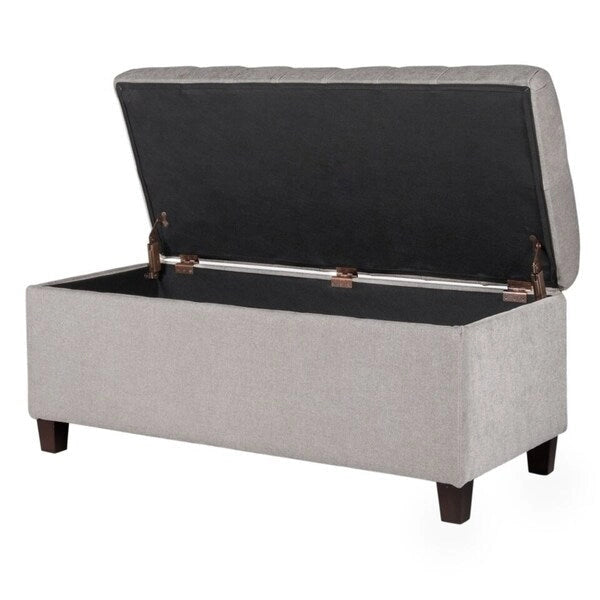 Banc de rangement gris capitonné de 40 pouces avec clous décoratifs