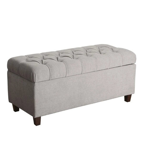 Banc de rangement gris capitonné de 40 pouces avec clous décoratifs
