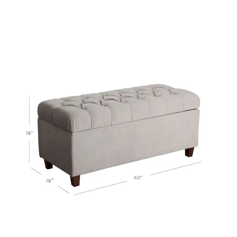 Banc de rangement gris capitonné de 40 pouces avec clous décoratifs