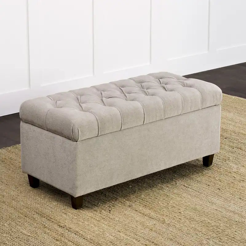 Banc de rangement gris capitonné de 40 pouces avec clous décoratifs
