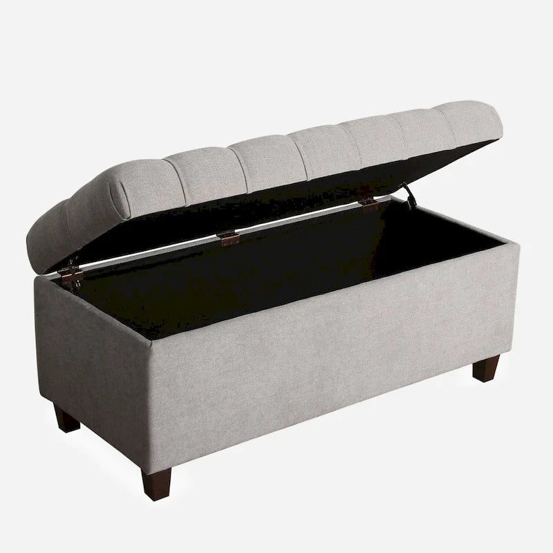 Banc de rangement gris capitonné de 40 pouces avec clous décoratifs