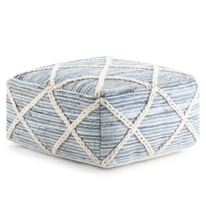 20-Zoll-quadratischer Pouf aus handgewebter Wolle und Baumwolle