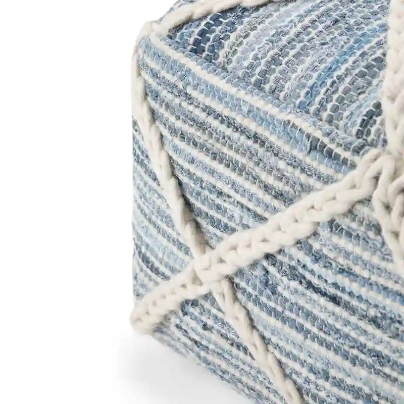 20-Zoll-quadratischer Pouf aus handgewebter Wolle und Baumwolle